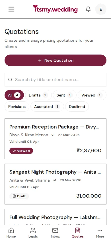 Professional Wedding Quotations — Create, Share & Track Itemized Quotes