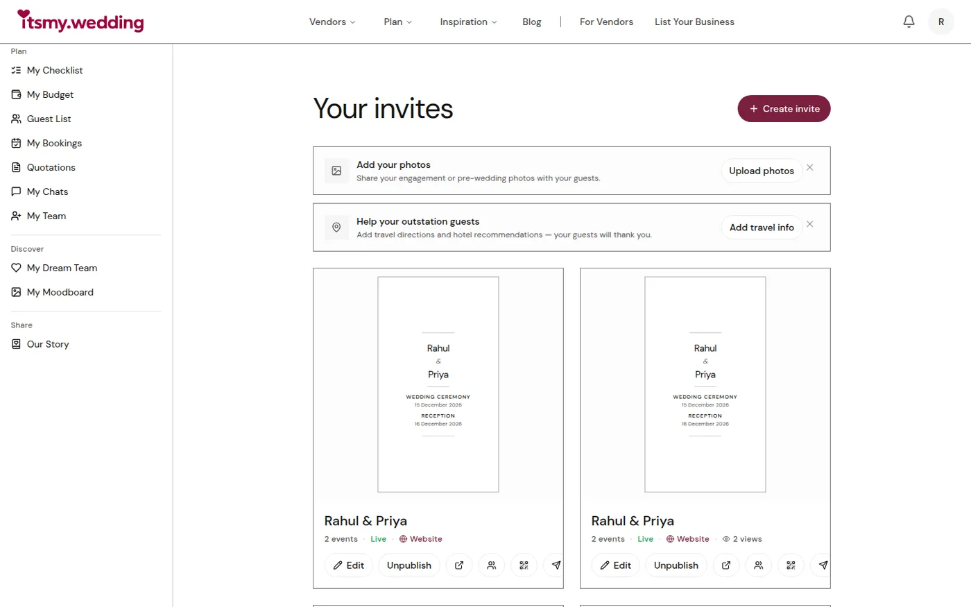 Digital wedding invitation preview